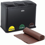 WellHome - Poubelle de Recyclage Écologique 45 litres à 3 compartiments de couleur Noire - 20 Sacs Poubelle 20L - 58,5x40x46cm - noir multi-matéria