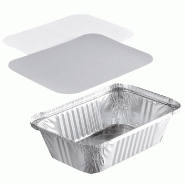 Barquette Aluminium Operculable NOVATRAY 900ml (201x136mm) + Couvercle - Format Rectangulaire - Lot de 1000 - KBG900RS