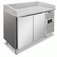 Comptoir Pizza inox 2 portes, plan en granit, temp. +2°C/+8°C, dégivrage auto, 151x80x100 cm, modèle PZF02 - 4636