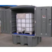 Conteneur de stockage pour produits dangereux en PEHD - capacité de rétention 1000 litres - carénage complet avec portes et serrure