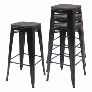 Décoshop26 - Lot de 4 tabourets de bar empilable design industriel siège en bois et cadre en métal noir 04_0007579 - noir métal 3000262183784