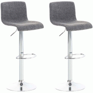 Décoshop26 - Set de 2 tabourets de bar repose-pied confortable en tissu gris clair et métal chromé 10_0004207 - gris métal 3000251983319