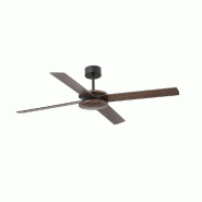 Faro barcelona Ventilateur de plafond à poulie moteur DC sans lumière acier noir, pales bois noir/marron, 6 vitesses, télécommande, mode été/hiv