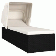 Helloshop26 - Transat chaise longue bain de soleil lit de jardin terrasse meuble d'extérieur avec auvent et coussin résine tressée 02_0012272 - noi