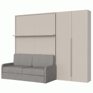 Itamoby Lit Français Escamotable Vertical Versia Sofà 140 Avec Canapé, Étagère Et Armoire Droite Avec 2 Portes Argilla - beige 8050598909997
