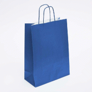Sac kraft bleu intense poignées torsadées coordonnées 27+12x37cm - par 50