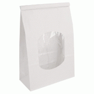 Sachet kraft à fenêtre et barrette fermeture blanc 15,5+7x24,2cm - par 500