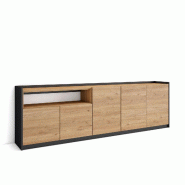 SKRAUT HOME Buffet salon et cuisine, 260x80x37 cm, 5 Portes, Meuble chaussure, Chêne et noir - beige Bois manufacturé 707_1
