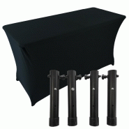 Table pliante 180cm avec 4 réhausseurs et nappe stretch noire