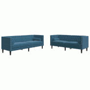 VidaXL Ensemble de canapé Chesterfield et traversins 2pcs bleu velours Modèle Lermonel - 3209299