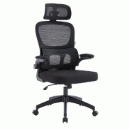 ZIK Chaise de bureau pivotante ergonomique en tissu avec accoudoirs et appui-tête, soutien lombaire, hauteur réglable, modèle de direction - Noir -