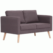 Helloshop26 - Canapé 2 places de salon salle de séjour maison intérieur tissu taupe 02_0019669 - Bois massif 3001012488005