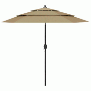 Helloshop26 - Parasol à 3 niveau x avec mât en aluminium 2,5 m taupe 02_0008768 - aluminium 3000468682722