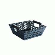 Panier carré noir à anses bois - L26xP26xH9cm - Papier tressé