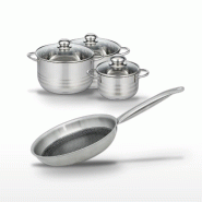 Batterie de cuisine avec 3 faitouts 16/20/24 cm en inox et 1 poêle de cuisson 24 cm sans PFAS Elo Collection Relief Solution Brillant - gris 31762399