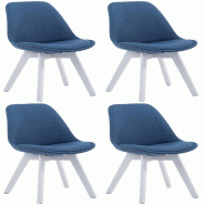 CLP Lot de 4 chaises de salle à manger Borneo V2 en Tissu Bleu/Blanc - bleu textile 319297