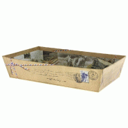 Corbeille carton rectangle "Cottage" kraft décor enveloppe 33x20x7cm - par 30