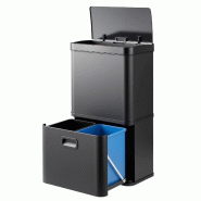 COSTWAY Poubelle 56L 3 compartiments, tri sélectif 2×10L+36L, poubelle électrique à capteur et couvercle fermeture douce - noir plastique SK32246PW