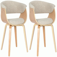 Décoshop26 - Lot de 2 chaises de la salle à manger design retro en structure en bois clair et assise en tissu crème 10_0001687 - beige Bois massif