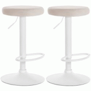 Décoshop26 - Lot de 2 tabourets de bar avec assise en tissu velours crème et cadre métal blanc TDB10698 - blanc 3002476132695