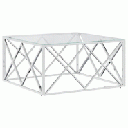Décoshop26 - Table basse de salon design moderne 80 x 80 x 40 cm acier inoxydable et verre argenté DEC037191 - argenté verre 3000263148836