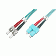 DIGITUS Câble de brassage multimode OM 3 à fibre optique, ST / SC, 2 x ST - SC Duplex, 2 m, aqua - 4016032248989