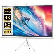 Helloshop26 - Écran de projection trépied cinéma maison réunion 221 x 124 cm hauteur réglable 270 cm moderne épuré en plastique - blanc métal