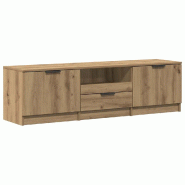 Helloshop26 - Meuble TV avec rangement moderne 140 x 35 x 40 cm surface lisse durable en bois d'ingénierie chêne artisanal 02_0050945 - Bois massif