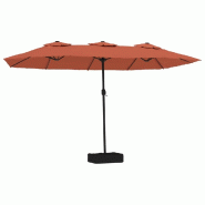 Helloshop26 - Parasol de jardin à double tête avec LED 449 x 265 x 245 cm ambiance chaleureuse design moderne en polyester terre 02_0047382 - polyes
