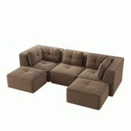 Merax Canapé modulable 3 places avec 2x tabourets, Cloud Sofa Cord sans cadre, canapé lounge près du sol, avec accoudoirs larges, marron - marron m