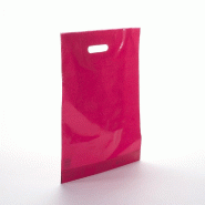 Sac plastique poignées découpées fuchsia 35x45+4cm - par 100 - polyéthylène 50 microns