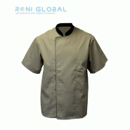 Veste de cuisine manches courtes beige/noir en coton/polyester - PBV - double boutonnage, poches et œillets d'aération_0