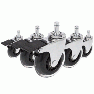 Hjh OFFICE 5 x roulettes pour sols durs ROLO SKATE 11 mm / 75 mm avec frein chrome transparent - argenté plastique 729401