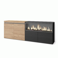 SKRAUT HOME Buffet salon et cuisine, 210, 4 Portes, Cheminée électrique XXL, Chêne et noir - beige Bois manufacturé 417_15