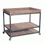 Table centrale 3 niveaux sur roulettes Héritage - L119xP79xH92cm - bois/métal - Structure en métal vieilli et pin massif