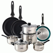 WellHome - Batterie de cuisine 8pc en acier inoxydable avec jeu de 3 poêles Ø16/20/24cm bleu métallisé en aluminium pressé - multi-matériau PK8174 WellHome - Batterie de cuisine 8pc en acier inoxydable avec jeu de 3 poêles Ø16/20/24cm bleu métallisé en aluminium pressé - multi-matériau PK8174