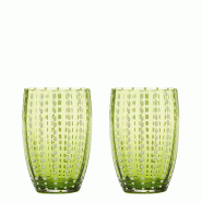 Zafferano Perle Apple Green Glass - Verre Soufflé À La Bouche, 32 Cl, Fait Main - Lot De 2 Verresartisanaux Pour Eau Ou Cocktails - vert 8051827970429