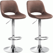 CLP Lot de 2 tabourets de bar Camden velours Marron/Métal chromé - marron textile 325149