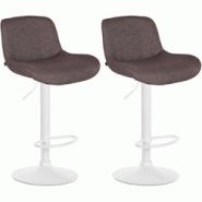 CLP Lot de 2 tabourets de bar Solon blanc Marron foncé/Tissu - marron textile 326574 CLP Lot de 2 tabourets de bar Solon blanc Marron foncé/Tissu - marron textile 326574