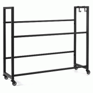 COSTWAY Étagère pour 6 caisses de boissons, étagère classique en acier avec roulettes, 2 crochets et plateau, étagère réglable pour bouteilles,