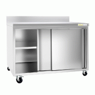 Meuble bas inox 2000x600 mm adossée sur roulettes PREMIUM - GOLDINOX - gris inox 3701770813339