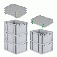 PROREGAL 5x Bac Euro NextGen Economy avec couvercle d'appui et 4 fermetures à glissière vertes poignées fermées 22x30x40cm 20L - noir plastique RM