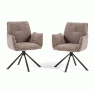 RATTATAN Lot de 2 chaises rembourrées en velours et tissu bouclé, pieds en métal noir pivotants à 360°, pour salle à manger, cuisine, restaurant