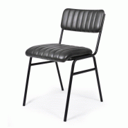 Bistromania Chaise RETRO - Gris - cuir de buffle & métal noir - L 45 x P 51,5 x H 77 cm - H assise 48 cm - noir cuir AJ001