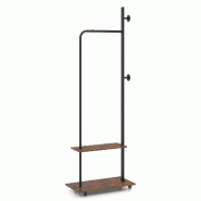 COSTWAY Porte‑vêtements sur roulettes, barre à vêtements avec 2 crochets et 2 étagères, cadre métallique pour entrée et chambre, 60×30×175