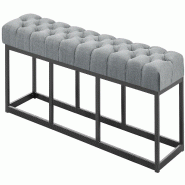 Décoshop26 - Banc capitonné rembourré 150 cm tissu gris foncé avec structure en métal noir design contemporain 10_0008613 - métal 3000266750609