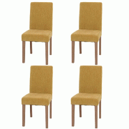 Décoshop26 - Lot de 4 chaises de salle à manger dossier haut en tissu bouclé jaune pieds clair 04_0007518 - jaune 3000262170128