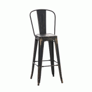 Décoshop26 - Tabouret de bar avec dossier haut style industriel en métal noir doré 10_0001192 - noir 3000694769600