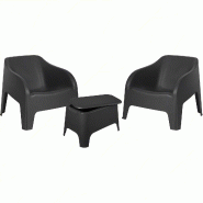 Ensemble de 2 fauteuils Petra anthracite avec table de rangement - noir plastique polypropylène 8050054388380