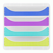 Exacompta - Réf. 310399D - BIG-BOX - Caisson 4 tiroirs - Dimensions extérieures : Prof. 34,7 x l 27,8 x H 26,7 cm - Cristal/arlequin translucide - m_0